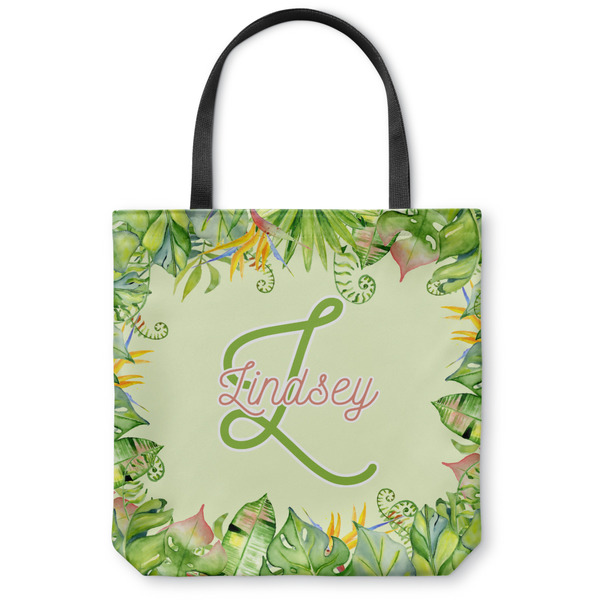 Custom Tropical Leaves Border Canvas Tote Bag - Large - 18"x18" (Personalized)