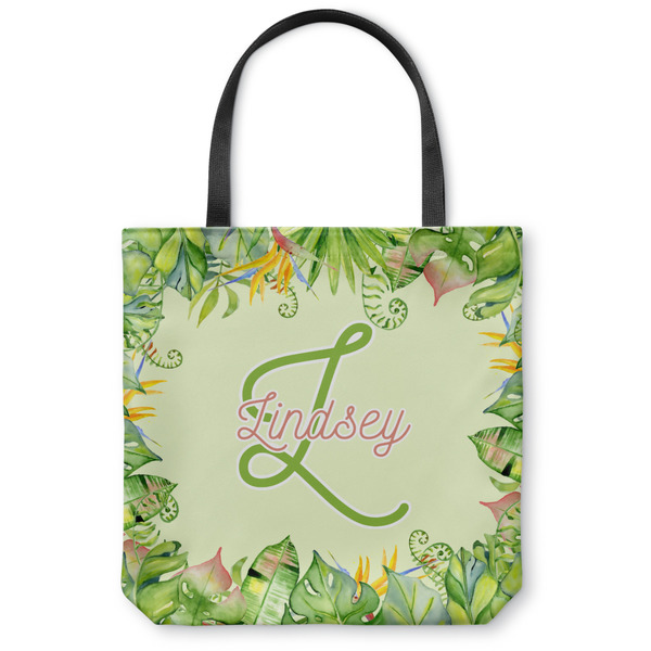 Custom Tropical Leaves Border Canvas Tote Bag - Medium - 16"x16" (Personalized)