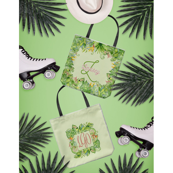 Tropical Leaves Border Canvas Tote Lifestyle Front and Back- 13x13