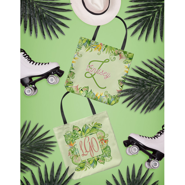 Tropical Leaves Border Canvas Tote Lifestyle Front and Back