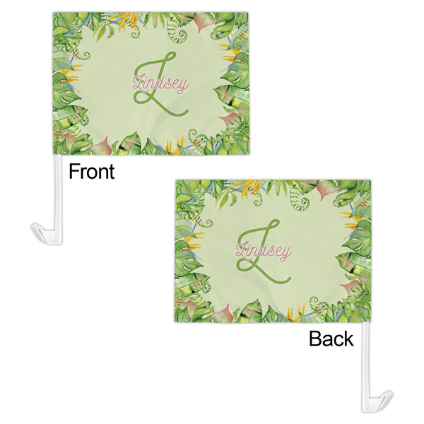 Tropical Leaves Border Car Flag - 11" x 8" - Front & Back View