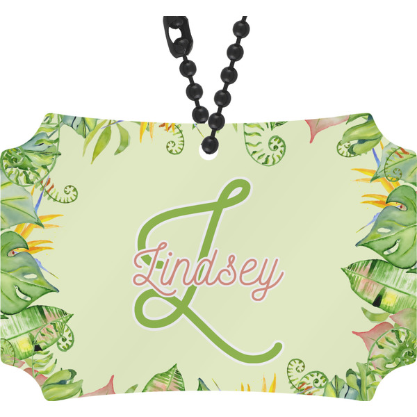 Custom Tropical Leaves Border Rear View Mirror Ornament (Personalized)
