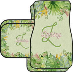 Tropical Leaves Border Car Floor Mats Set - 2 Front & 2 Back (Personalized)