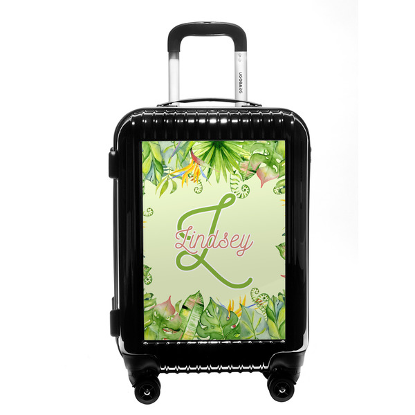 Custom Tropical Leaves Border Carry On Hard Shell Suitcase (Personalized)