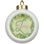 Tropical Leaves Border Ceramic Ball Ornament (Personalized)