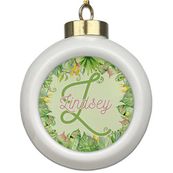 Tropical Leaves Border Ceramic Ball Ornament (Personalized)