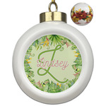 Tropical Leaves Border Ceramic Ball Ornaments - Poinsettia Garland (Personalized)
