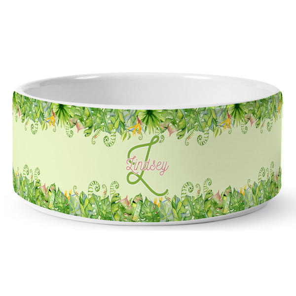 Tropical Leaves Border Ceramic Dog Bowl - Medium - Front
