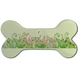 Tropical Leaves Border Ceramic Dog Ornament - Front w/ Name and Initial