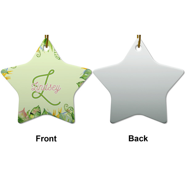 Tropical Leaves Border Ceramic Flat Ornament - Star Front & Back (APPROVAL)