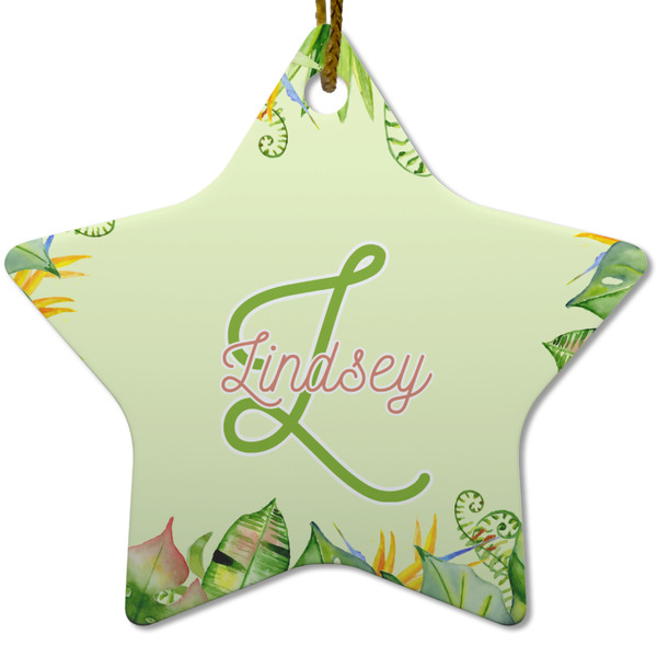 Tropical Leaves Border Ceramic Flat Ornament - Star (Front)