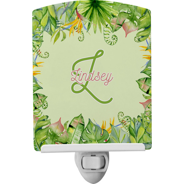 Custom Tropical Leaves Border Ceramic Night Light (Personalized)