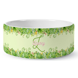 Tropical Leaves Border Ceramic Dog Bowl (Personalized)
