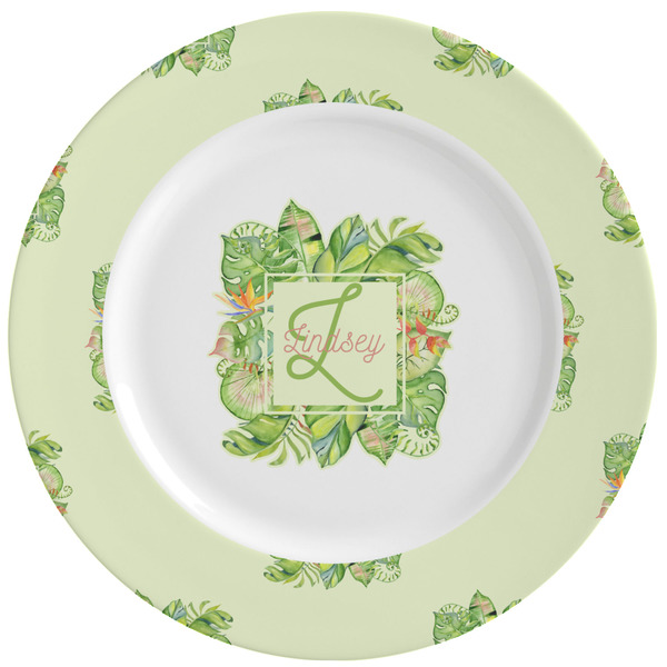 Custom Tropical Leaves Border Ceramic Dinner Plates (Set of 4) (Personalized)