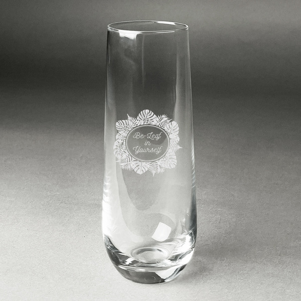 Custom Tropical Leaves Border Champagne Flute - Stemless Engraved (Personalized)