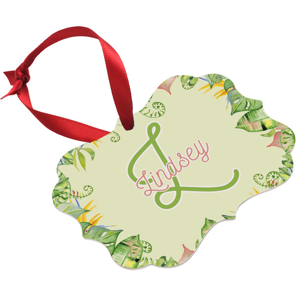 Tropical Leaves Border Christmas Ornament (Angle View)