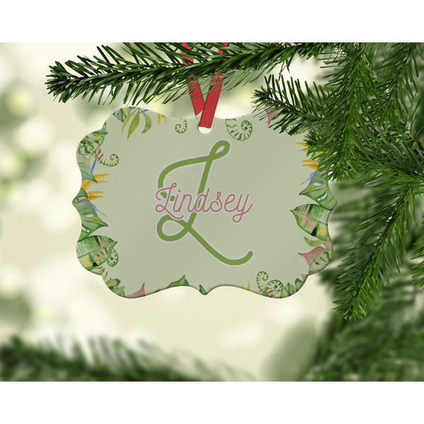 Tropical Leaves Border Christmas Ornament (On Tree)