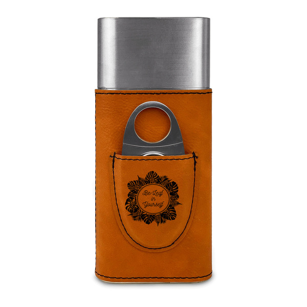 Tropical Leaves Border Cigar Case with Cutter - FRONT