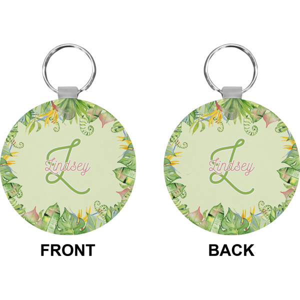 Tropical Leaves Border Circle Keychain (Front + Back)