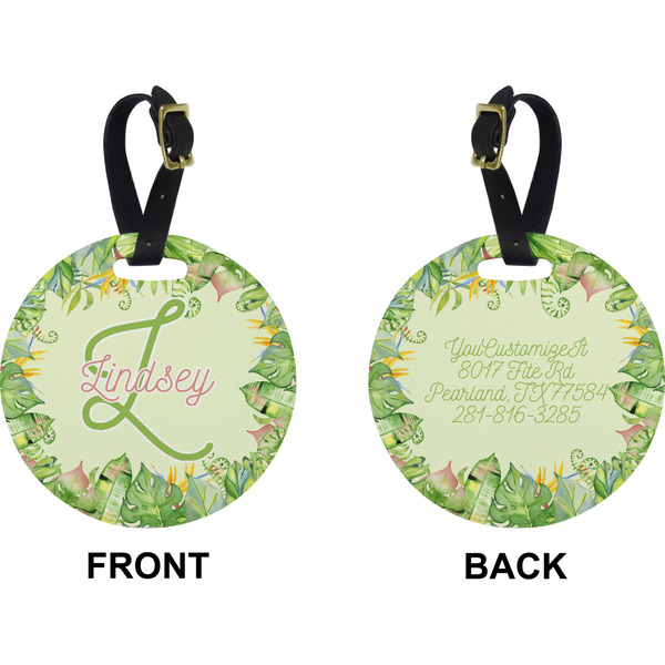 Tropical Leaves Border Circle Luggage Tag (Front + Back)