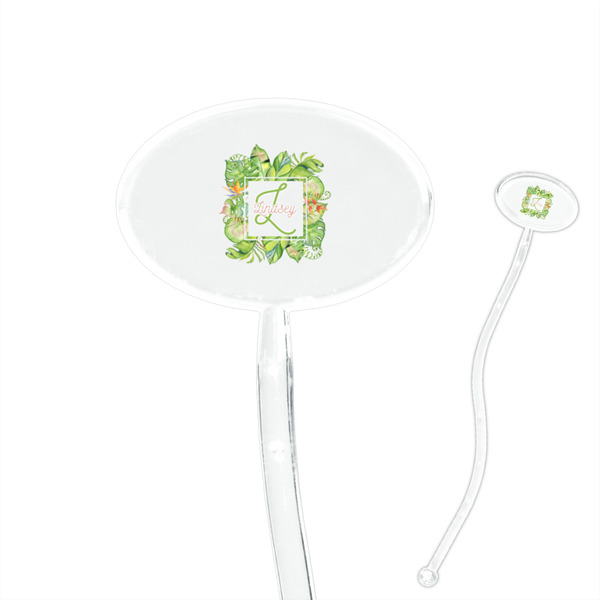 Custom Tropical Leaves Border 7" Oval Plastic Stir Sticks - Clear (Personalized)