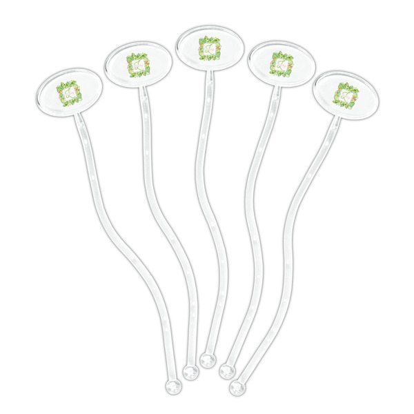 Tropical Leaves Border Clear Plastic 7" Stir Stick - Oval - Fan