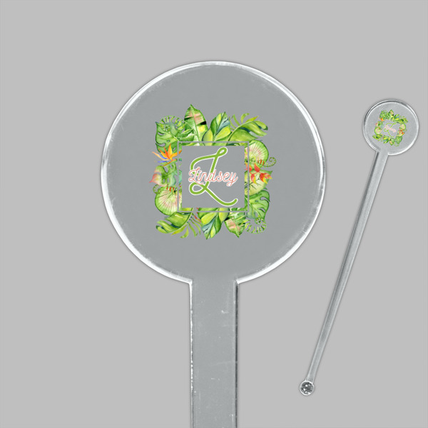 Tropical Leaves Border Clear Plastic 7" Stir Stick - Round - Closeup