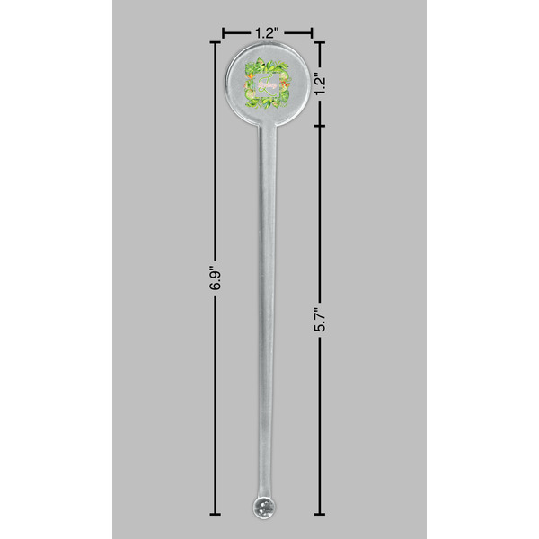 Tropical Leaves Border Clear Plastic 7" Stir Stick - Round - Dimensions