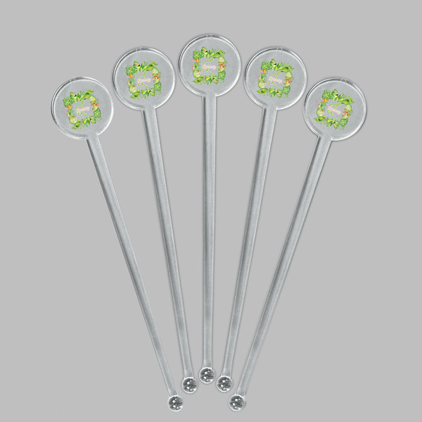 Tropical Leaves Border Clear Plastic 7" Stir Stick - Round - Fan View