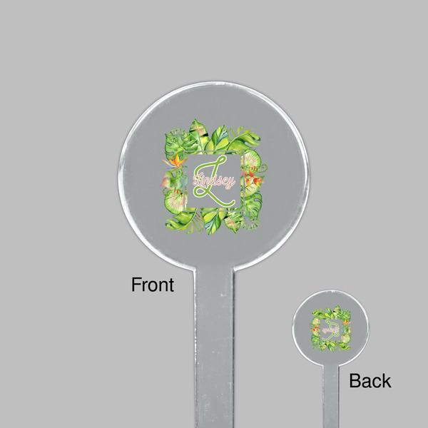 Tropical Leaves Border Clear Plastic 7" Stir Stick - Round - Front & Back