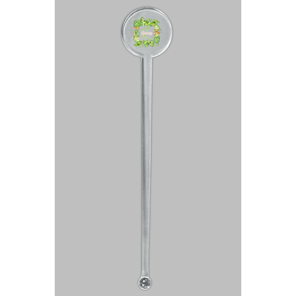 Tropical Leaves Border Clear Plastic 7" Stir Stick - Round - Single Stick