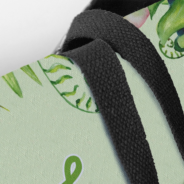Tropical Leaves Border Closeup of Tote w/Black Handles