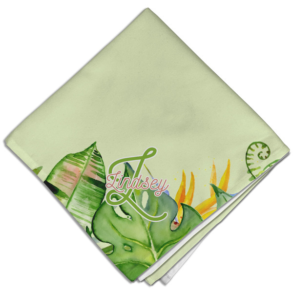 Custom Tropical Leaves Border Cloth Dinner Napkin - Single w/ Name and Initial