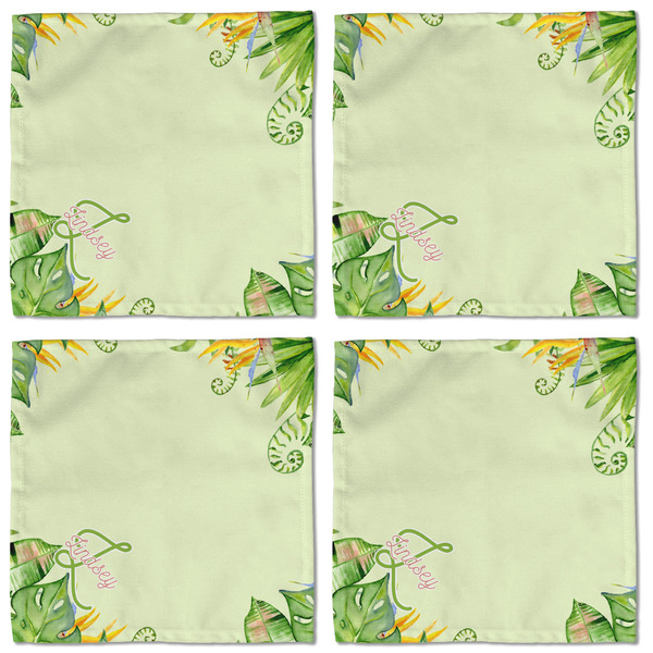 Tropical Leaves Border Cloth Napkins - Personalized Lunch (APPROVAL) Set of 4