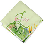 Tropical Leaves Border Cloth Cocktail Napkin - Single w/ Name and Initial