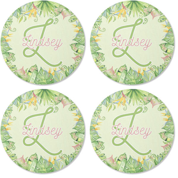 Tropical Leaves Border Coaster Round Rubber Back - Apvl