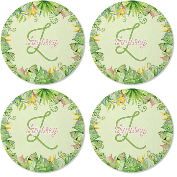 Tropical Leaves Border Coaster Round Rubber Back - Apvl