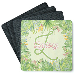 Tropical Leaves Border Square Rubber Backed Coasters - Set of 4 (Personalized)