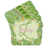 Tropical Leaves Border Cork Coaster - Set of 4 w/ Name and Initial