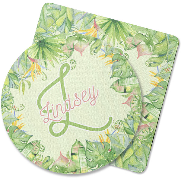Custom Tropical Leaves Border Rubber Backed Coaster (Personalized)