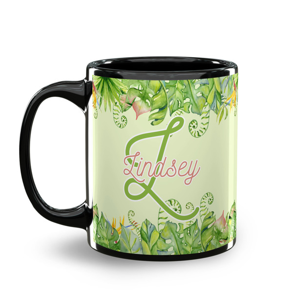 Tropical Leaves Border Coffee Mug - 11 oz - Black
