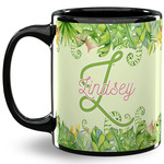 Tropical Leaves Border 11 Oz Coffee Mug - Black (Personalized)