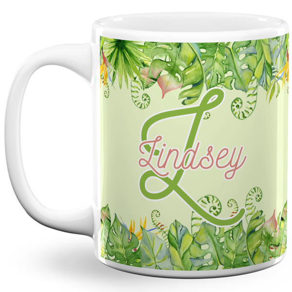 Custom Tropical Leaves Border 11 Oz Coffee Mug - White (Personalized)