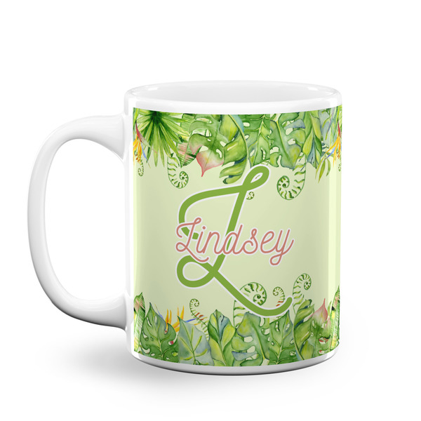 Custom Tropical Leaves Border Coffee Mug (Personalized)