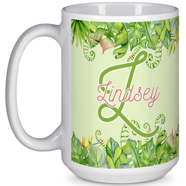 Custom Tropical Leaves Border 15 Oz Coffee Mug - White (Personalized)