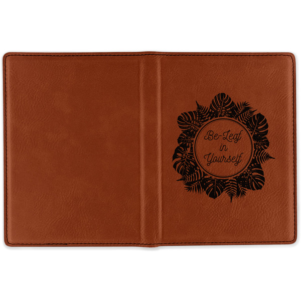 Tropical Leaves Border Cognac Leather Passport Holder Outside Single Sided - Apvl