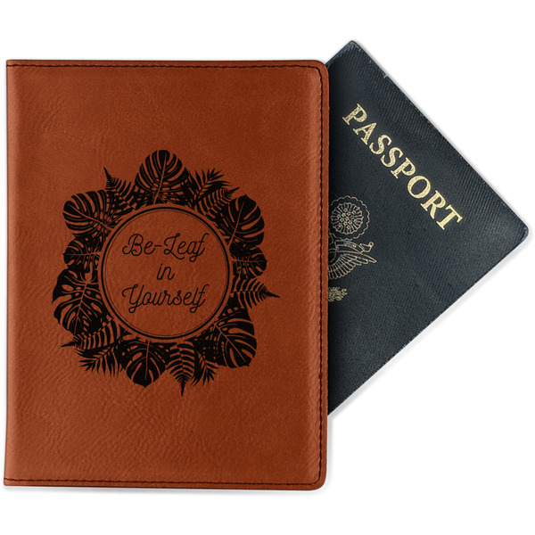Custom Tropical Leaves Border Passport Holder - Faux Leather (Personalized)