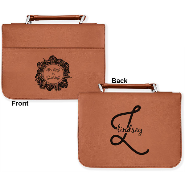 Tropical Leaves Border Cognac Leatherette Bible Covers - Large Double Sided Apvl