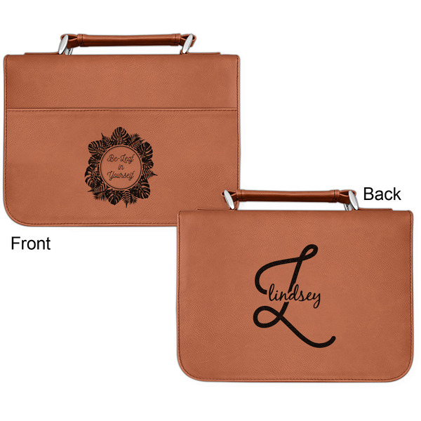 Tropical Leaves Border Cognac Leatherette Bible Covers - Small Double Sided Apvl