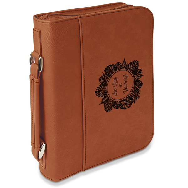 Custom Tropical Leaves Border Leatherette Book / Bible Cover with Handle & Zipper (Personalized)